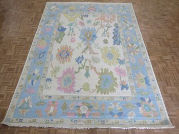 9 x 12 Hand Knotted Ivory Colorful Modern Oushak Oriental Rug G16038