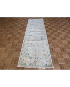 2'7 x 8'3 Runner Hand Knotted Sky Blue Modern Oushak Oriental Rug G15866