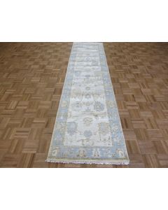 2'7 x 10'2 Runner Hand Knotted Ivory Modern Oushak Oriental Rug G15871
