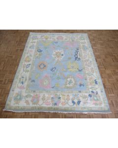 8 x 10 Hand Knotted Blue Colorful Modern Oushak Oriental Rug G15912