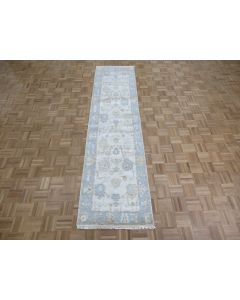 2'7 x 10'2 Runner Hand Knotted Ivory Modern Oushak Oriental Rug G15917