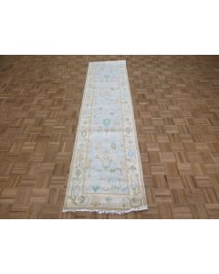 2'7 x 10 Runner Hand Knotted Sky Blue Modern Oushak Oriental Rug G15957