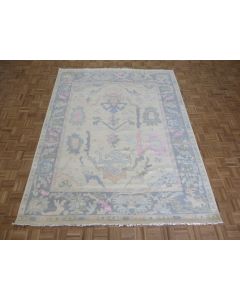 7'10 x 10 Hand Knotted Ivory Colorful Modern Oushak Oriental Rug G15964