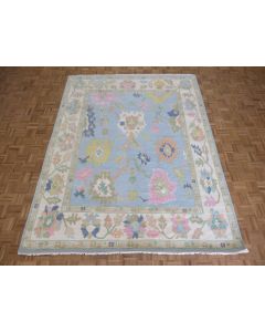 7'11 x 10'2 Hand Knotted Blue Colorful Modern Oushak Oriental Rug G15969