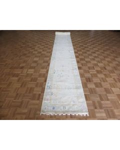 2'5 x 20 Runner Hand Knotted Ivory Modern Oushak Oriental Rug G15980