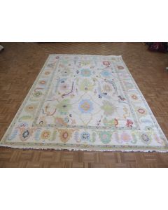 8'11 x 12'5 Hand Knotted Ivory Colorful Modern Oushak Oriental Rug G15991