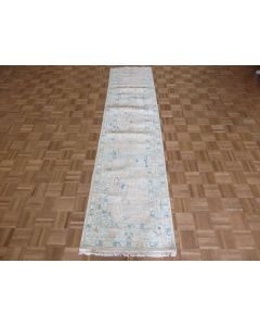 2'6 x 10'4 Runner Hand Knotted Gray Modern Oushak Oriental Rug G15997