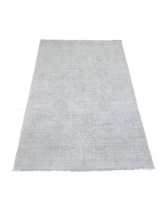 3'10"x5'7" Ivory White Wash Peshawar Khotan Design Wool Hand Knotted Rug G74786
