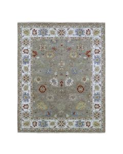 8'1"x10'1" Stone Gray Agra with Ziegler Design Hand Knotted Pure Wool Rug G83202