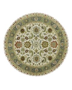 4'2"x4'2" White Agra Ziegler Design Pure Wool Hand Knotted Round Rug G83211