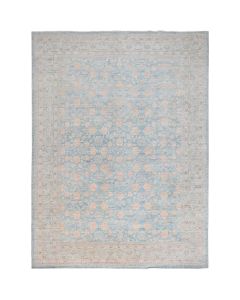 10'x13'6" Blue Hand Knotted Wool Khotan Repetitive Pomegranate Design Rug G86517
