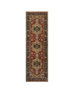 2'6"x8' Ruby Red Hand Knotted Heris Revival New Zealand Wool Runner Rug G91240