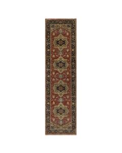 2'8"x10' Chili Red Hand Knotted Heris Revival Hand Spun Wool Runner Rug G91242
