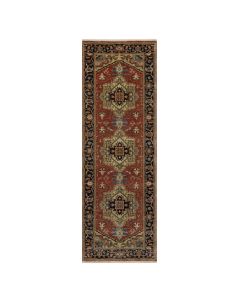 2'8"x8' Auburn Red Heris Revival Hand Spun Wool Hand Knotted Runner Rug G91244