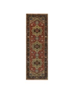2'7"x7'10" Red New Zealand Wool Heris Revival Hand Knotted Runner Rug G91246