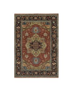 4'10"x7'1" Red Heris Revival with Medallion Design Wool Hand Knotted Rug G91250