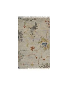2'1"x3'4" Ivory Broken Pattern with Agra Design Wool Hand Knotted Rug G91451