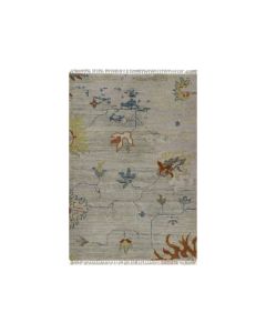 2'1"x3' Gray Broken Pattern Agra Design Pure Wool Hand Knotted Mat Rug G91454