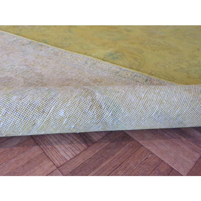 7 X 12 Hand Knotted Worn Overdyed Gold Yellow Tabriz Oriental Rug G2098