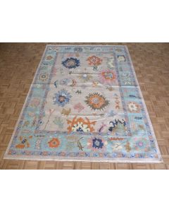 9 x 12 Hand Knotted Beige Colorful Oushak Oriental Rug G14038