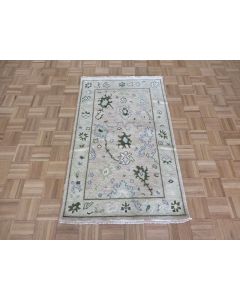 3 x 5 Hand Knotted Beige Green Modern Oushak Oriental Rug G14044