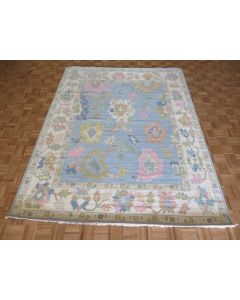 8 x 10'2 Hand Knotted Sky Blue Colorful Modern Oushak Oriental Rug G14390
