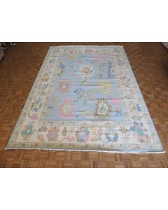 10 x 14 Hand Knotted Sky Blue Colorful Modern Oushak Oriental Rug G14396