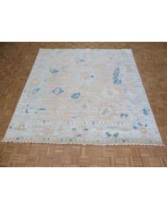 9'9 x 10 Square Hand Knotted Soft Gray Modern Oushak Oriental Rug G14499