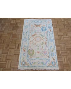 3 x 5'1 Hand Knotted Ivory Colorful Modern Oushak Oriental Rug G14706