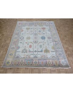 8 x 10 Hand Knotted Ivory Colorful Turkish Oushak Oriental Rug G15147