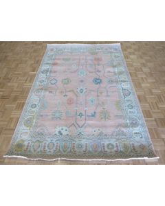 6 x 8'10 Hand Knotted Pink Turkish Oushak Oriental Rug G15170