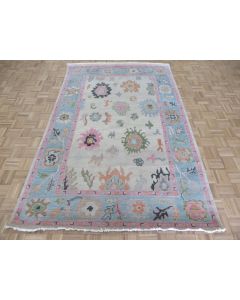 5'10 x 9 Hand Knotted Ivory Colorful Turkish Oushak Oriental Rug G15181