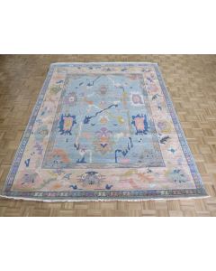 8'1 x 9'11 Hand Knotted Sky Blue Colorful Oushak Oriental Rug G15188