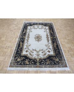 5'11 x 9'2 Hand Knotted Ivory Aubusson Tabriz With Silk Oriental Rug G5221