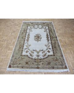 5'11 x 9'3 Hand Knotted Ivory Aubusson Tabriz With Silk Oriental Rug G5222