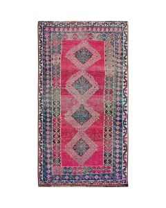 4'5"x8' Colorful Vintage And Worn Down Pure Wool Hand Knotted Fine Rug G57228
