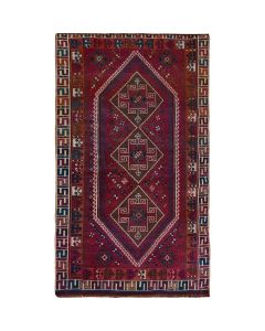 4'7"x8'8" Red Old And Worn Down Pure Wool Fine Hand Knotted Oriental Rug G57234