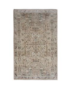 6'4"x9'6" Beige Faded Vintage and Worn Down Hand Knotted Oriental Rug G57260