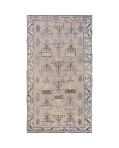 4'9"x9' Natural Colors Old and Worn Down Hand Knotted Oriental Rug G57279