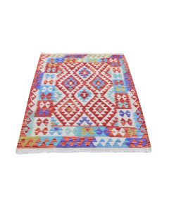 3'5"x5' Reversible Flat Weave Afghan Kilim Wool Colorful Hand Woven Rug G66138