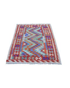 3'4"x5'1" Afghan Kilim Reversible Colorful Flat Weave Wool Hand Woven Rug G66170