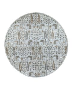 8'3"x8'3" Gray Peshawar With Folk Art Cypress Tree Design Shiny Wool Rug G67163