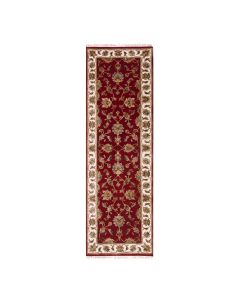 2'6"x8'2" Syrah Red Rajasthan Hand Knotted Wool and Silk Runner Rug G75399