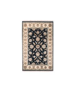 3'x5'1" Black Hand Knotted Wool and Silk Rajasthan Thick and Plush Rug G75405