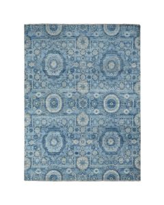 9'1"x12'4" Blue Pure Silk Antiqued Mamluk Design Hand Knotted Rug G78147