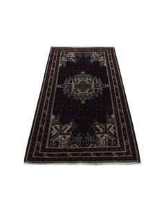 3'9"x6'10" Navy Blue Afghan Balooch Pure Wool Hand Knotted Oriental Rug G78149