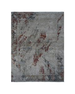 9'x12'2" Olive Gray Broken Tulip Design Silk with Wool Hand Knotted Rug G78151