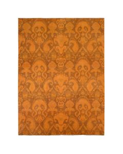 9'1"x12'3" Hand Knotted Pure Wool Orange Cast Overdyed Ikat Oriental Rug G80735