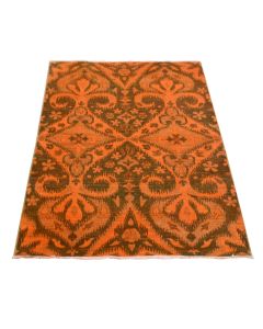 4'1"x6'1" Orange Hand Knotted Overdyed Orange Cast Ikat Wool Oriental Rug G80863