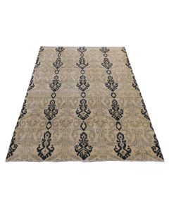 5'10"x8'7" Brown Tone on Tone Ikat Design Pure Wool Hand Knotted Rug G80964